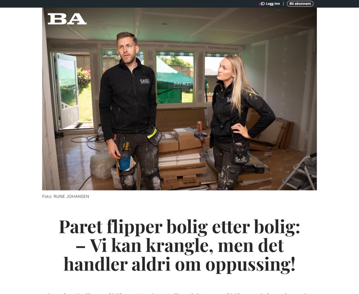BA-artikkel om Marita og Sander i Saso Eiendom