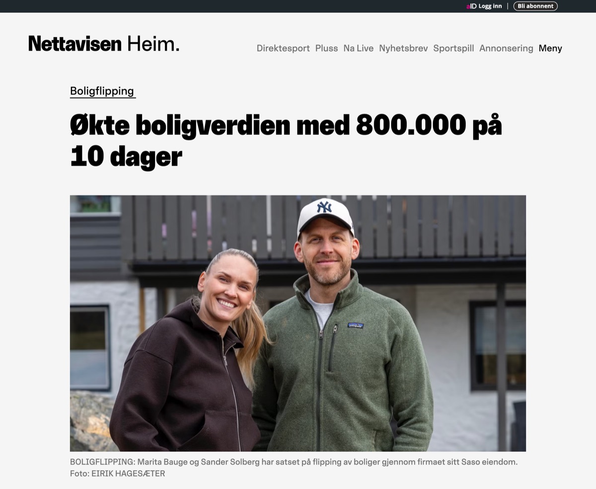 Nettavisen-artikkel: Økte boligverdien med 800 000 på 10 dager