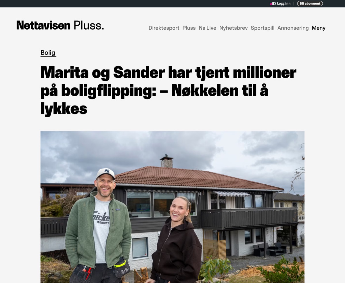 Nettavisen-artikkel: Marita og Sander har tjent millioner på boligflipping